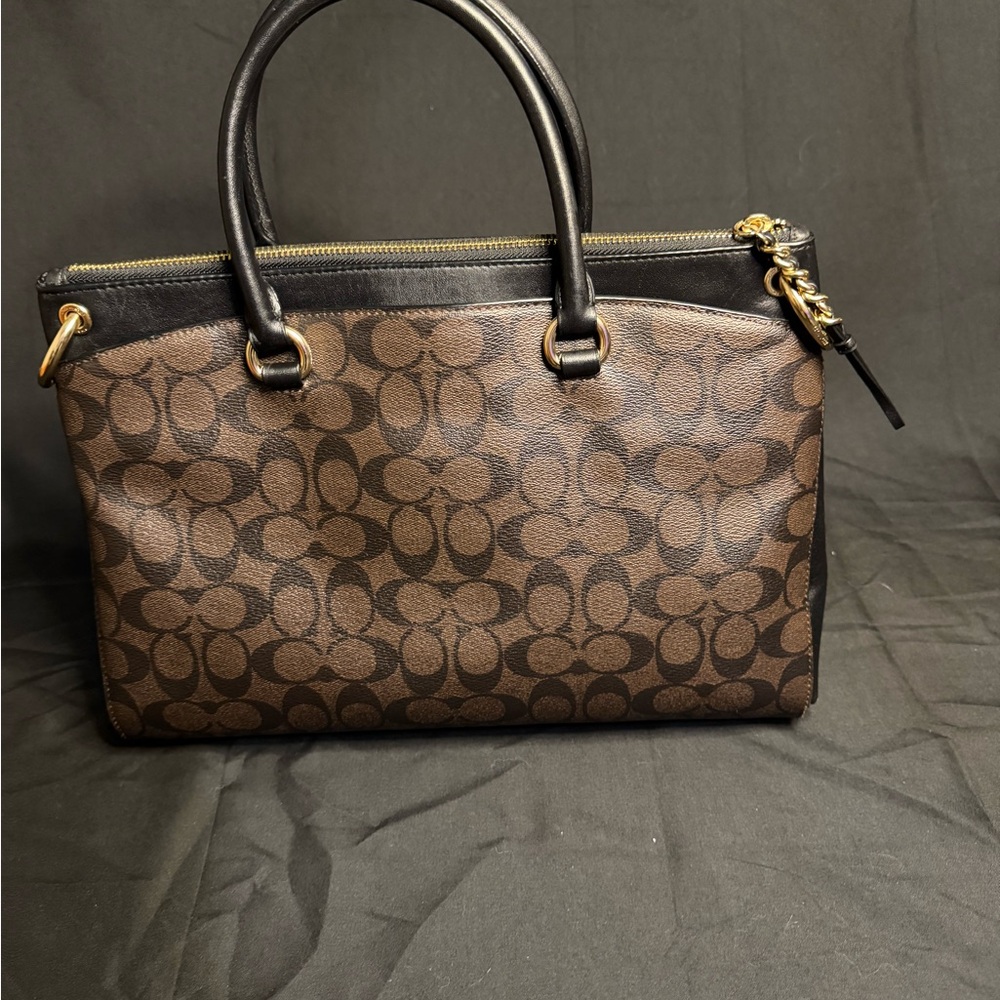 Coach Brown and Black Mia Satchel with Gold Accents - Picture 4 of 9